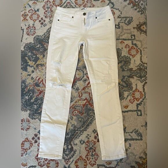 Paige Distressed Skinny Verdugo Ankle Jeans White 25 - Picture 2 of 4